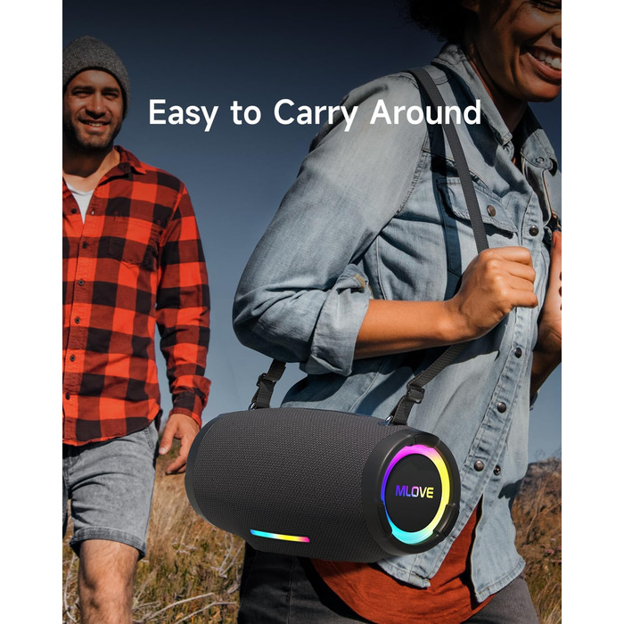 Портативна Bluetooth колонка MLOVE E90 80W з RGB підсвіткою, водонепроникна IP65, TWS, стереозвук для вечірок на природі