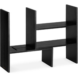 Navaris Acacia Desk Organizer 64x15.5x40 - Desk Shelf Organization System Adjustable - Corner Shelf for Kitchen Office Bathroom Shelf Attachment - Natural (Black)