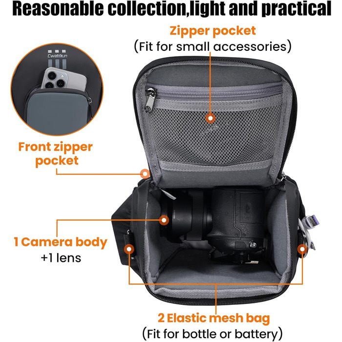Чохол для цифрової камери Cwatcun, сумісний з Canon/Nikon, з швидким доступом, легкий, чорний (L)