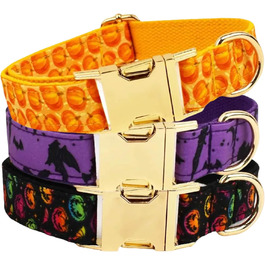 Нашийник для собак з металевою застібкою, двосторонній нашийник з іменем та номером телефону, регульовані розміри для маленьких собак, M та L (на Хелловін)