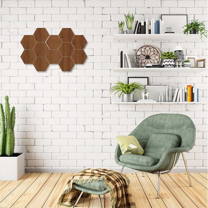 Набір шестикутних акустичних панелей MENAYODA, самоклеючі звукопоглинаючі плити для стін, стелі та дверей, висока щільність, темно-коричневий, 12 шт.