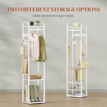 Настінна вішалка для одягу з 4 полицями та 13 гачками, 30 x 40 x 186 см, біла