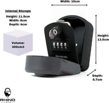 Rhino Lock - Сейф для ключів на стіну з комбінацією, чорний - Pro