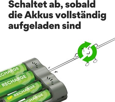 Зарядний пристрій для акумуляторів GP Charge&Save AA AAA з USB-C, 4 слоти, швидка зарядка, LED-індикатор, компактний дизайн