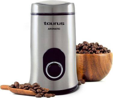 Кавомолка TAURUS Aromatic, 150 Вт, 50 г, нержавіюча сталь, кнопка старту, сірий