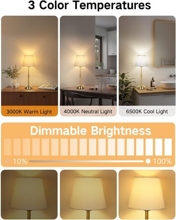 OUTON Настільна лампа 2 шт. Бездротова, диммер, 3 кольори світла, 4000mAh, USB-C, 60 годин роботи, акумуляторна, золота для спальні, вітальні, їдальні