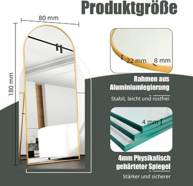 Aufhellender Standspiegel mit Metallrahmen (140x40cm & 180x80cm Optionen)