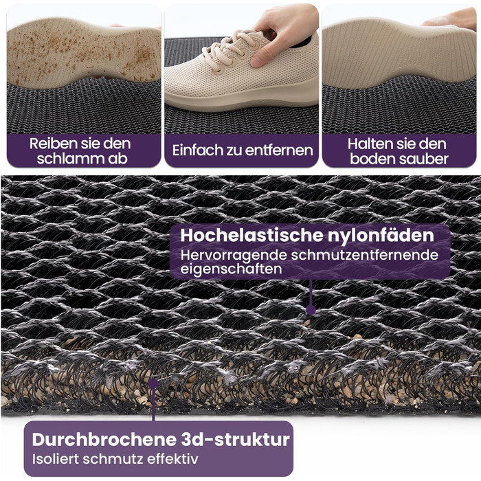 Дексі килимок для дому та вулиці 43 x 76 см, антиковзкий, водонепроникний, міцний, сірий