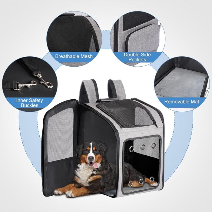 Транспортна переноска для собак та котів великого розміру з колесами, сірого кольору. Рюкзак-переноска для собак до 15 кг з прозорим вікном.