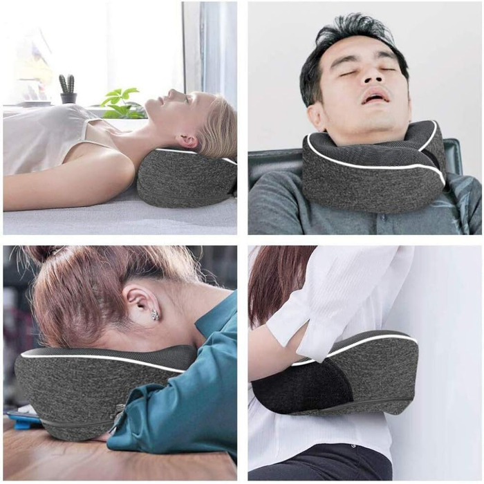 Подушка для шиї AIRTH® 360° з піною з пам'яті та зручним кріпленням - ергономічна підтримка шиї з знімним чохлом для максимального комфорту та відпочинку (сіра)