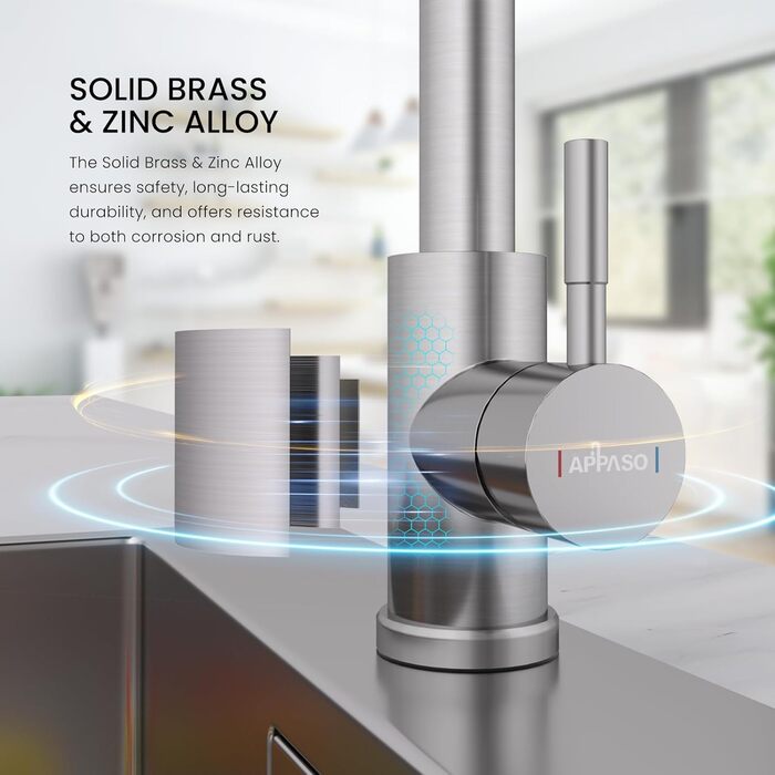 Чорний кухонний змішувач Appaso з висувною лійкою, 360° обертання, 2 режими струменя, для кухні | З нержавіючої сталі, водоспад