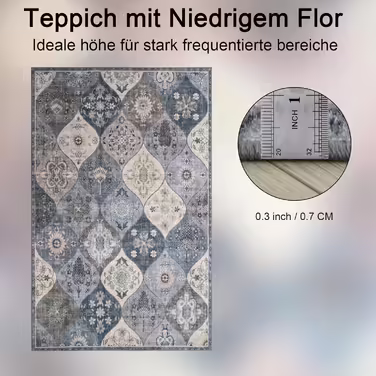 Килим Xfrog Boho Квітковий, антиковий, низький ворс, м'який, нековзкий, багато кольорів, 120x160 см, для вітальні, спальні, дитячої кімнати, придатний для прання
