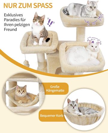 Кігтеточка для котів Hzuaneri 176 см, XL, 3 платформи, 2 печери, 7 стовпчиків, гамак, плюшеві кульки, для багатокотових домівок, MS17618SG (Бежевий)