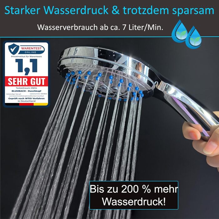 Насадка для душу Energy Rain з 9 режимами, високий тиск, економна вода, ручна лійка для душу, хром