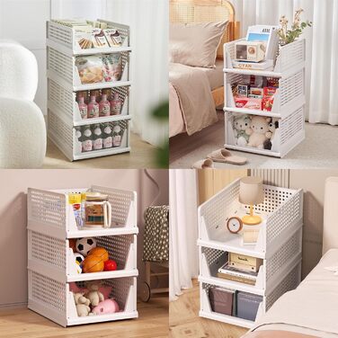 4 Pack Closet Organizer Stackable Plastic Closet Organizer Storage Box, Lightweight, Easy-Pull Drawer Dividers for Clothes, Closet, Pantry, Laundry Room