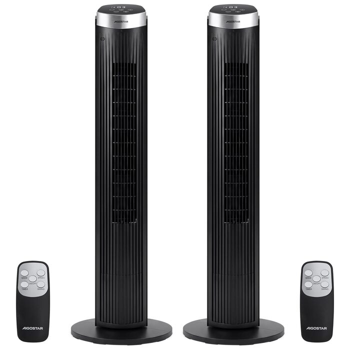 Вентилятор Tower Aigostar Harbor з пультом, 4 режими, 12 год таймер, 65° осциляція, 45W, чорний (2 шт)