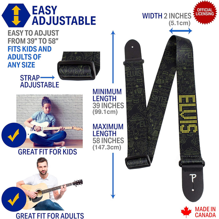 Гітарний ремінь Perri's Leather Poly Pro Hootenanny, 58 дюймів, чорний