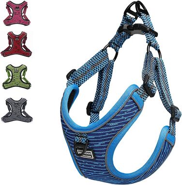 Шлейка для собак середніх та маленьких порід, цуценят, анти-тяга, безпечна, світловідбиваюча, м'яка, регульована (S, блакитна)