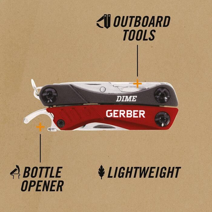 Gerber Multi-tool with 12 functions, Dime Pocket Multi-tool, Black, 1014030 (Red (EU))