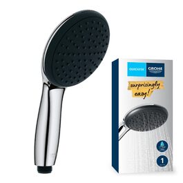 Душова лійка GROHE Vitalio 110, водозберігаюча, 8 л/хв, 1 струмінь, хромована, універсальний підключення, захисний силіконовий кільце