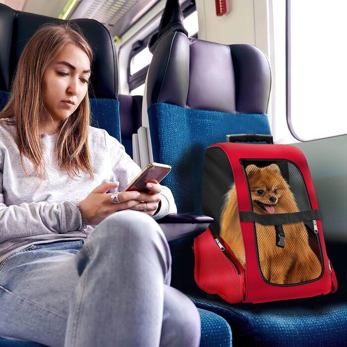 Тролей для собак та котів All Pets United - переносна сумка-транспортування для домашніх тварин (Чорний, Червоний)
