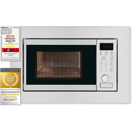 Вбудована мікрохвильова піч Exquisit EMW 20.1G Inoxlook, 20 л, 800 Вт, 8 автопрограм, таймер, діаметр обертового столу 24,5 см