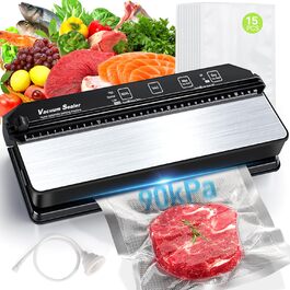 Вакуумний пакувальник DeeprBetter з подвійною помпою, 90kPa, для продуктів, сухих та вологих, з широкою запайкою 13 мм, 15 пакетів