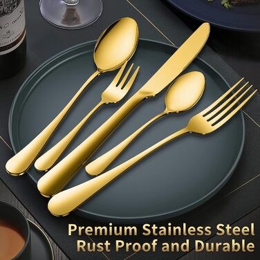 Набір столових приборів Aoeeppa на 6 осіб (30 предметів) з нержавіючої сталі, золотий