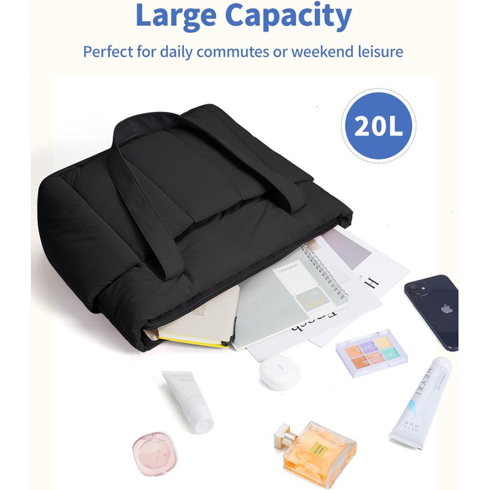 Сумка жіноча Narwey Shopper велика, легка для роботи, школи, університету, сумка-тоут з багатьма відділеннями, чорна