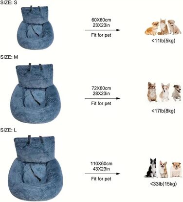 Автокрісло для собак, лежанка для собак у машину, м'яке автокрісло для собак з ременем безпеки, переноска для тварин, авто лежанка для собак, автокрісло для маленьких, середніх та великих собак, сірий колір, розмір M