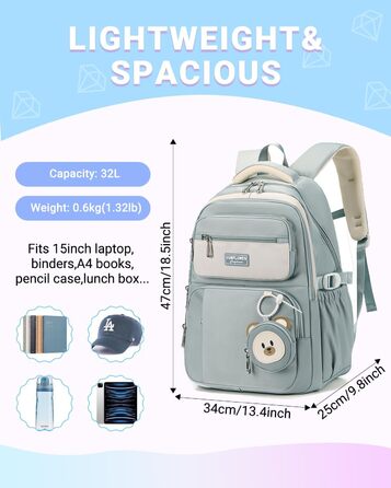 Дитячий рюкзак для дівчаток Kinderrucksack: 32L, для 2-10 класу, легкий, з дихаючою спинкою та м'якими лямками | З нагрудним ременем | Рюкзак для школи, підлітка 8+
