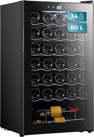 Cecotec Bolero Grandsommelier 34030 Stainless Steel Wine Refrigerator - 80L Compressor Cooler with Adjustable Temperature (5-18°C), Touch Control, LED Interior (34 Bottles, Black)