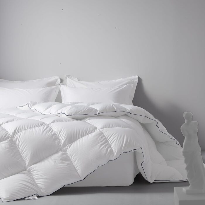 DOWNFOCUS All-Season Down Comforter 220x240 cm Winter, 100% Cotton Bedspread with Down and Feather Filling, Oeko-Tex, RDS Certified for Animal Welfare Down Comforter, Ivory White (220x240 cm, White)