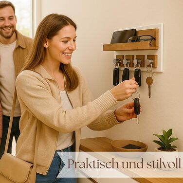 Сучасне ключниця Alakay з полицею - блискуче дерев'яне ключниця для стильного зберігання ключів, підставка для ключів. Ідеально підходить для дому або офісу, практична та елегантна (білий)