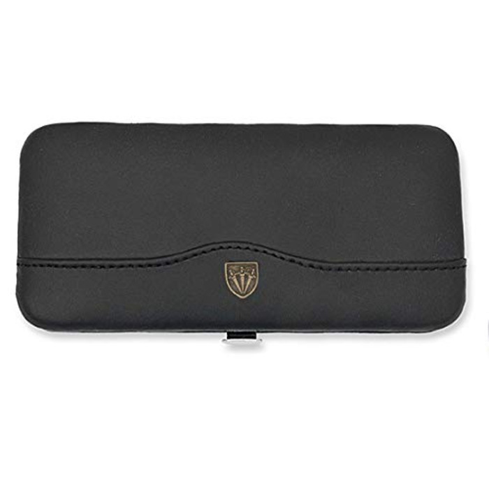 Набір для манікюру Drei Schwertter 'Pesaro' 7 предметів | Чорний шкіряний кейс | Ніж для шкіри, щипці для нігтів, пінцет, алмазна заточка, інструмент 2-в-1, ремувер для кутикули, кусачки для нігтів