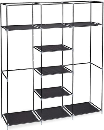 Relaxdays Fabric Clothes Closet, 9 Compartments, 2 Clothes Rails, HBT: 173 x 148 x 43 cm, Camping, Cellar, Folding Closet, Fabric, 10019122-139 (Black)
