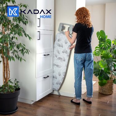 Складна прасувальна дошка KADAX 114x34 см з металевою решіткою, підставкою для праски, 5 мм підкладкою, регульованою висотою та антиковзними ніжками, сіра, виготовлена в ЄС