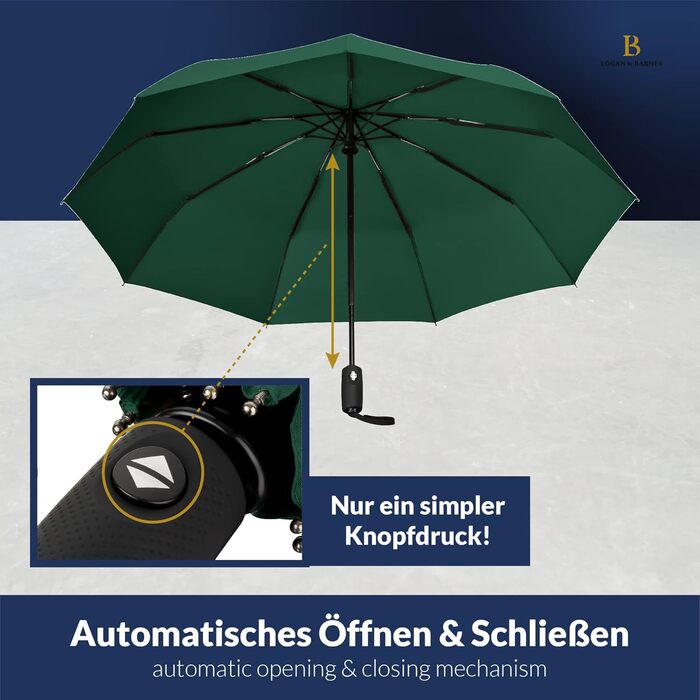 Чоловічий парасолька LOGAN & BARNES Boston: штормостійкий, з тефлоновим покриттям, темно-зелений