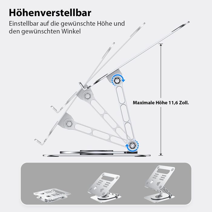 Підставка для ноутбука CreaDream, алюміній, 360° обертання, регульована, для 10-17
