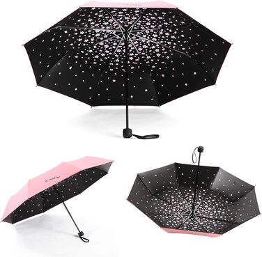 Зонт компактний, складаний, з UV-захистом, від Voy Lady – Рожевий, з квітковим малюнком (квіти сакури), діаметр у розкладеному стані 96 см