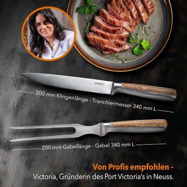Baumfeld 6-Piece Knife Block Set - Premium Kitchen Knives with Acacia Wood Magnetic Block - Professional Chef Knife Set (Silver, Stainless Steel, & Tranchierbesteck)