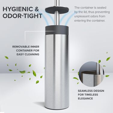 Набір для чищення унітазу Ingoy | Силіконова щітка для унітазу | Чорний | з нержавіючої сталі з кришкою | для ванної та гостьового WC | знімний насадкою | Сріблястий дизайн