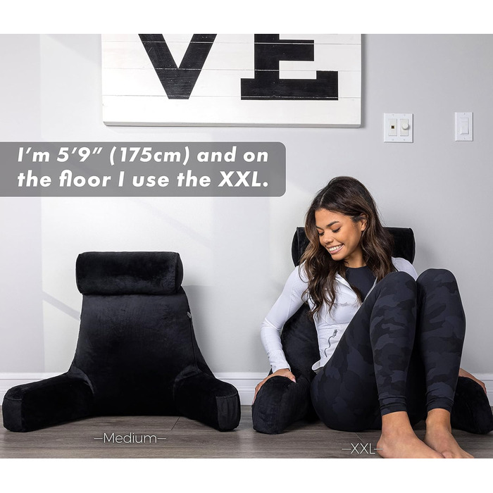 Подушка для чоловіків з підлокітниками - чорна, преміум-якість, з піною з пам'яті, знімний валик для шиї | Black