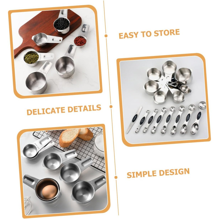 15-Piece Stainless Steel Measuring Cup and Spoon Set - Precise Measuring Tools for Baking, Nesting Design, Storage Pouch