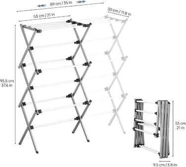 Складаний сушильник для білизни з 11 перекладинами, 3-ярусний, сірий та білий