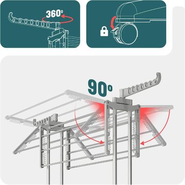 Внітрішній та зовнішній сушильник для білизни Vounot® з 4 ярусами, сірий, 125x62x173 см