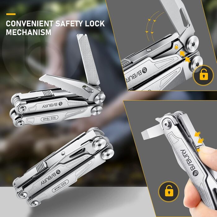 BIBURY Multifunctional Pliers with Bottle Opener, Foldable Multitools for Men, Portable Multifunction Tools with Lockable Blades, Multi Tool ideal for Outdoor, Camping, Hiking, Repairing...