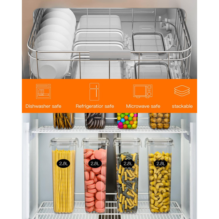 Набір контейнерів для зберігання продуктів Vorratsdosen 16 шт. з кришкою, набір для кухні, герметичні контейнери для спагеті, борошна, мюслі