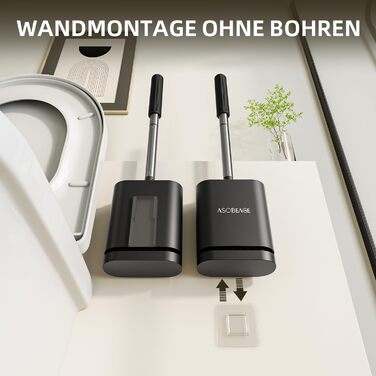 Набір для чищення унітазу ASOBEAGE: силіконова щітка, нержавіюча сталь, кріплення на стіну, швидковисихаючий тримач (Чорний)