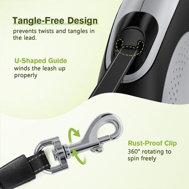 Рулетка для собак Pecute 8м, 50 кг, зелена/сіра, антизаплутування, швидке гальмування